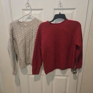 Red and Cream Women's Sweater Set